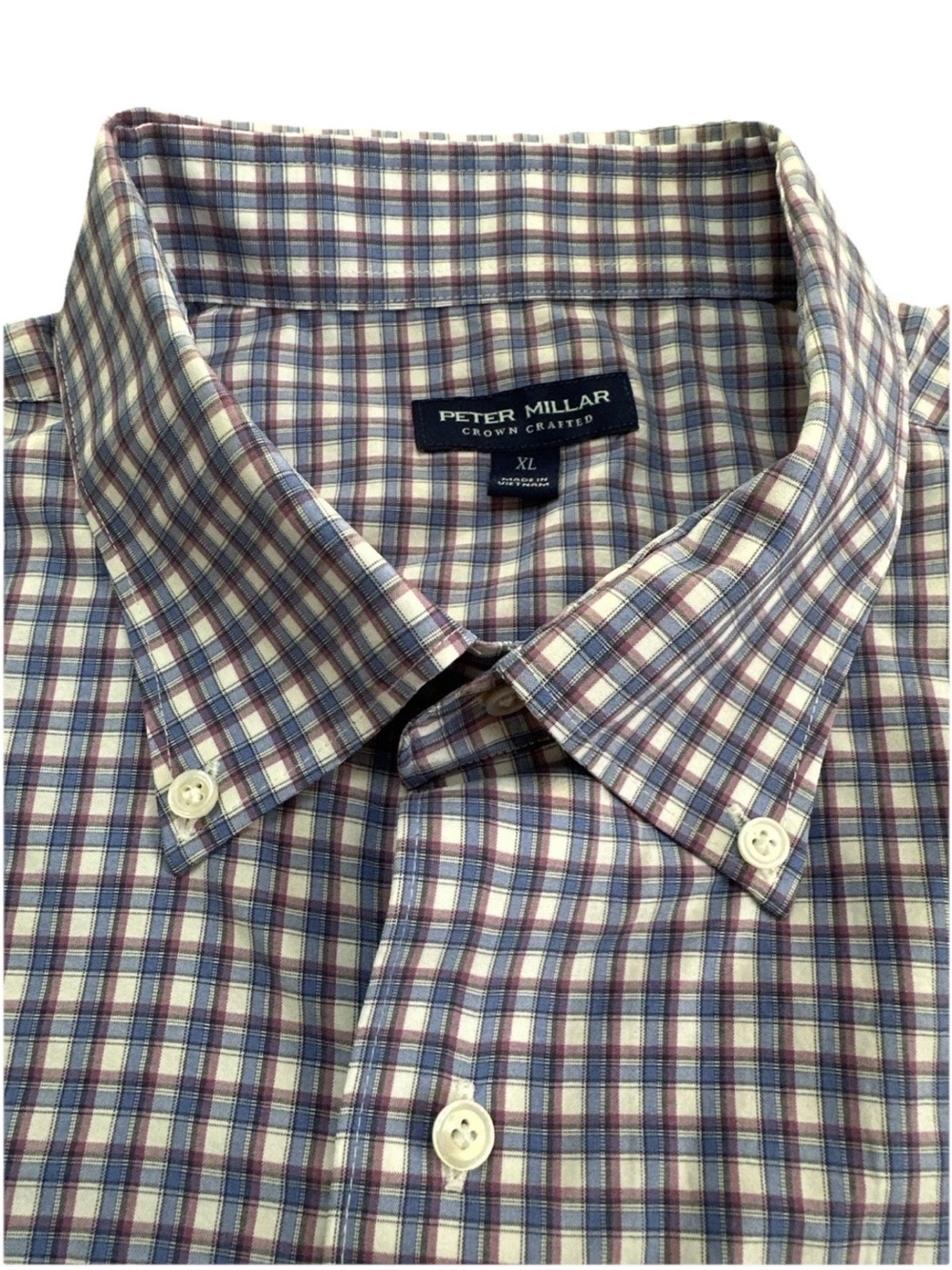 Peter Millar Crown Men Blue Plaid Button-Down Shirt Size XL